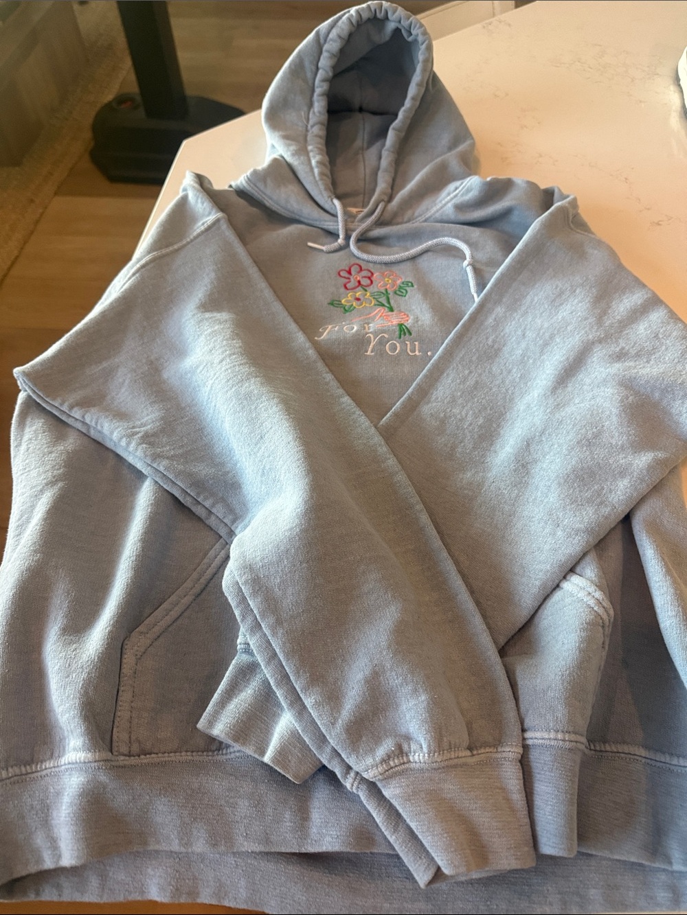 Urban Outfitters Light Blue Floral Embroidered Hoodie